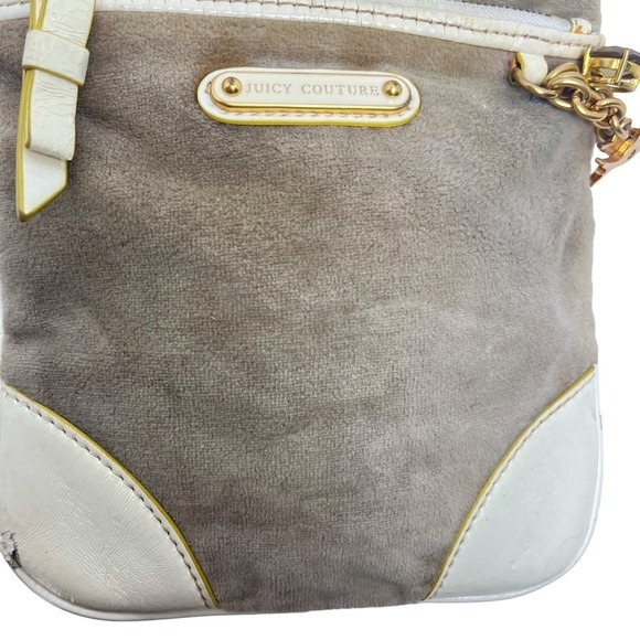 JUICY COUTURE Velour Beige Tan Cream Y2L Crossbody Shoulder Bag Purse Tote Charm - Picture 10 of 16